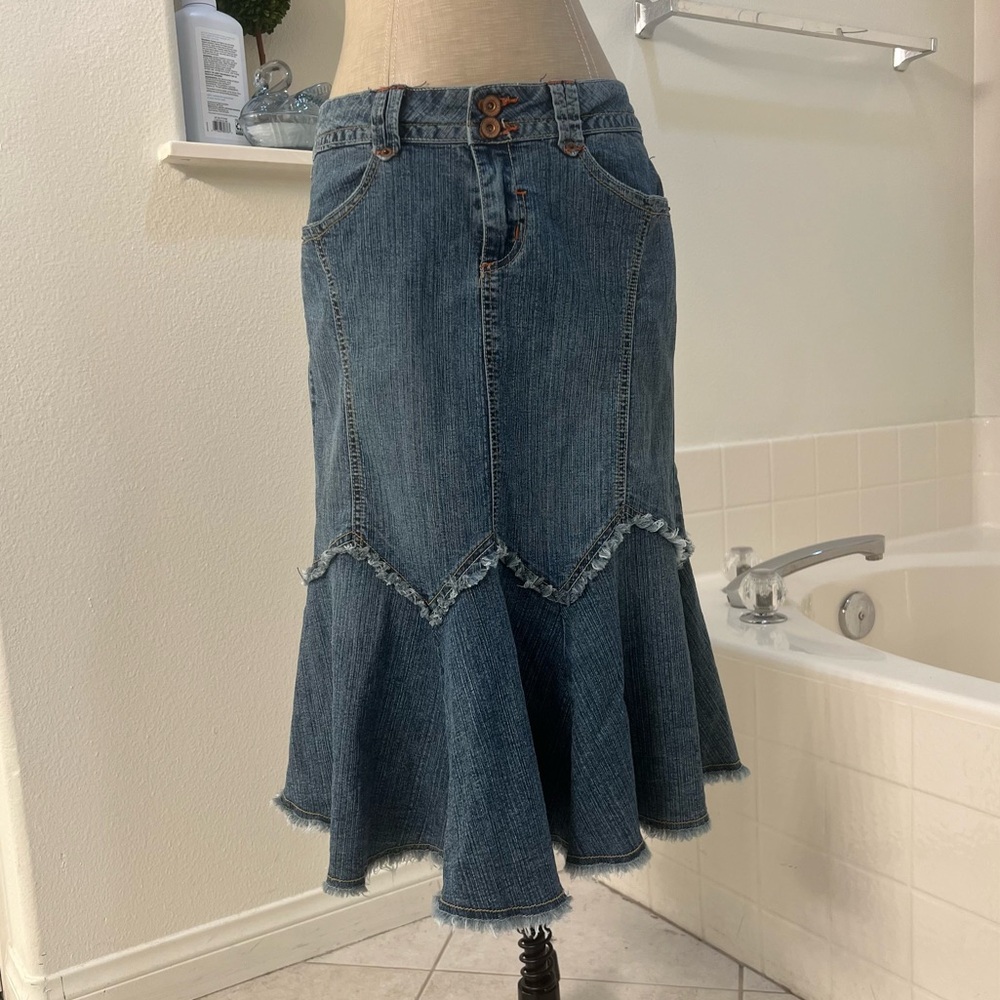 Y2K Denim Flared Midi Skirt
